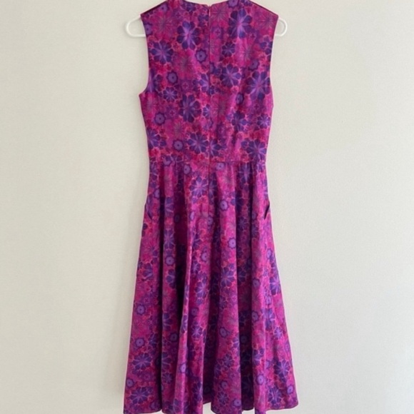 Vintage 90s Pink Purple Floral Midi A Line Dress Small - Picture 4 of 4